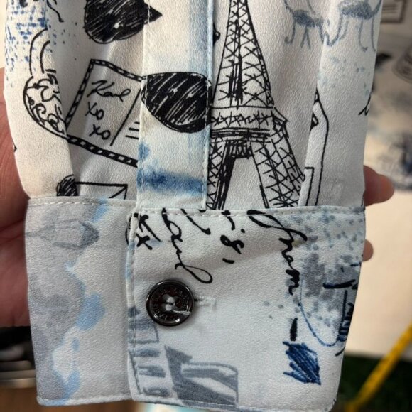 Karl Lagerfeld Paris Womens Graphic Print Long Sleeve Button-Down Shirt M 100% P - Picture 7 of 13
